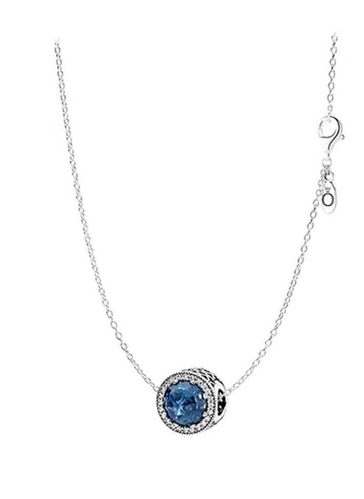 PANDORA - Pandora Cubic Zirconia Women's Classic Ocean Heart Round Pendant 925 Silver Necklace - Image 1