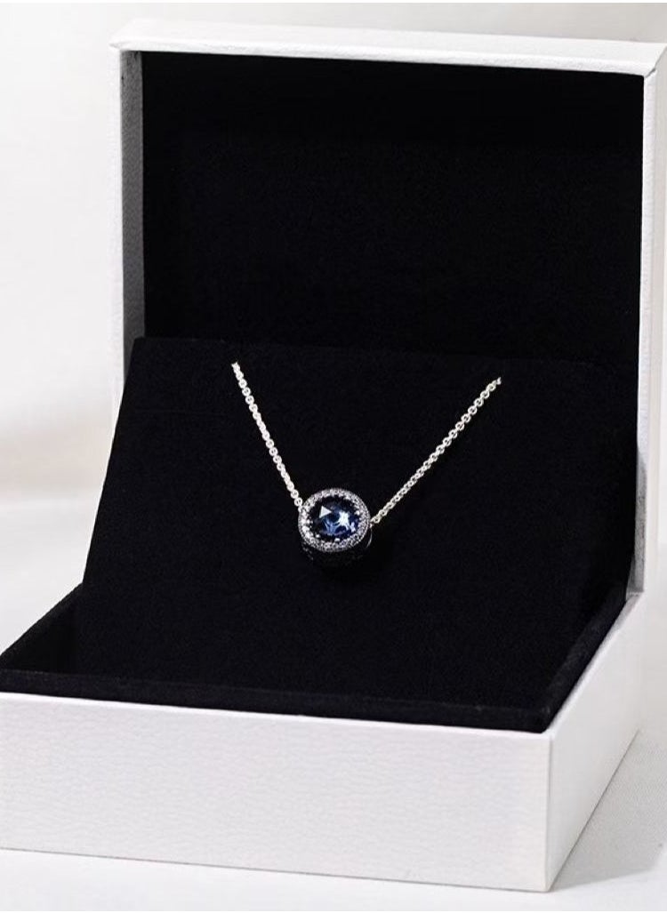 PANDORA - Pandora Cubic Zirconia Women's Classic Ocean Heart Round Pendant 925 Silver Necklace - Image 1