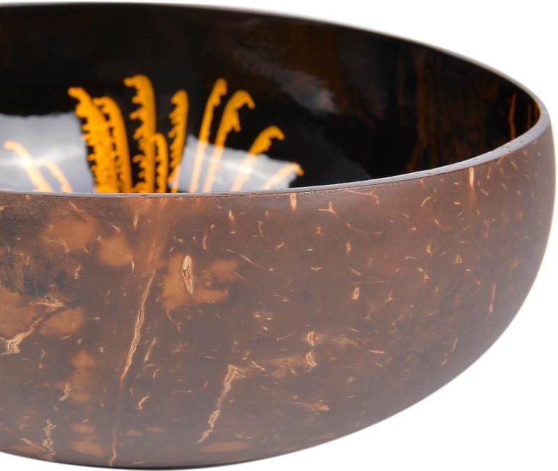 ChezMax Natural Coconut Bowl Mother of Pearl Inlaid Shell Key Bowls for Entryway Table Candy Container Nuts Holder Fruits & Dry Snack Storage Round Handcrafted Bowl for Decoration Gold - Image 4