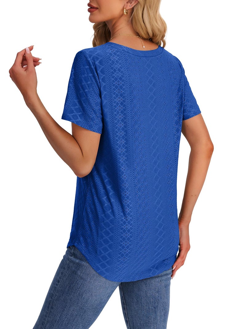 OFEEFAN V Neck T Shirts for Women Short Sleeve Casual Tops Workout Trendy V Neck Cute Shirts 2026 Teacher Outfits for Women Clothing Spring Blue 2XL - Image 5