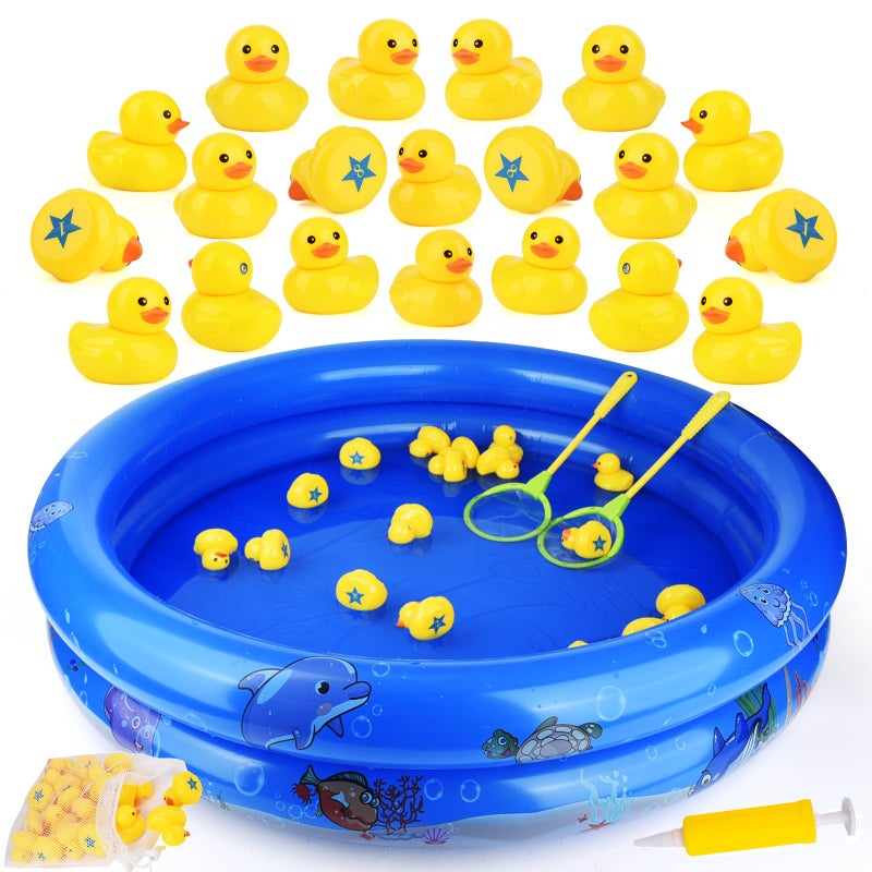 FIVEDAOGANG Duck Matching Game Toys for Kids 20 Plastic Ducks with Numbers34 x 7 Kiddie Pool Storage Bag 2 Nets Fun Memory Games Water Outdoor Game for ChildrenPreschoolersBirthday Party Carnival - Image 2