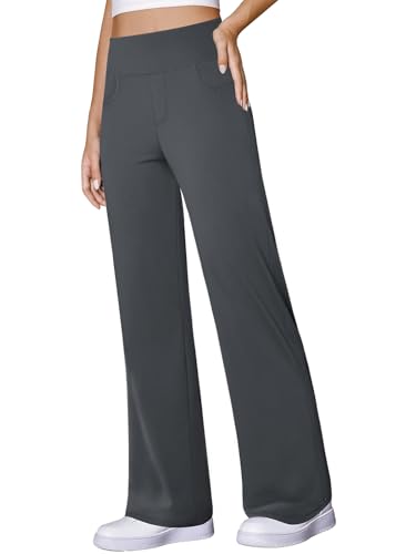 COPYLEAF Wide Leg Yoga Pants Women Stretch Dress Work Pants with Pockets Lounge Casual SweatpantsDark Grey M - Image 1