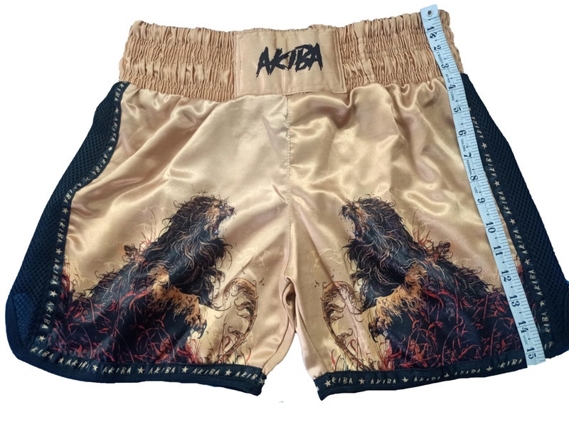 AKIBA Muay Thai Classic Boxing Shorts for Men and Women (Gold, XS)| MMA BJJ Kick Boxing Grappling Training Shorts | Satin Polyester Relaxed Fit Above Knee | Low Rise Sports Fighting Wear - Image 4