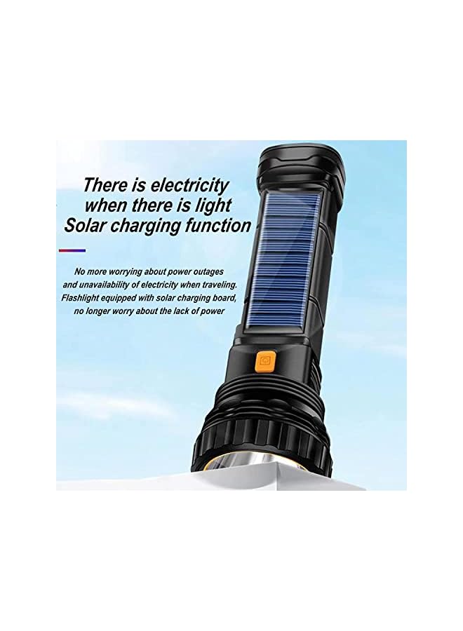 S-TOP Flashlight, Solar or Rechargeable 1000 Lumens LED Flashlight Multi Function, with Emergency Strobe Light and 1200 Mah Battery, Emergency Power Supply and USB Charging Cable, Fast Charging - Image 3