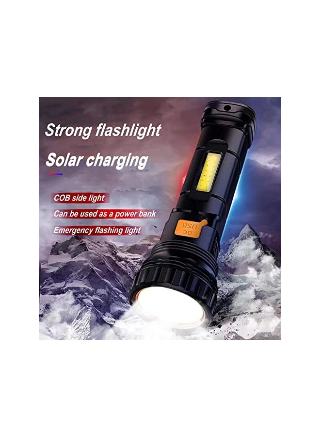 S-TOP Flashlight, Solar or Rechargeable 1000 Lumens LED Flashlight Multi Function, with Emergency Strobe Light and 1200 Mah Battery, Emergency Power Supply and USB Charging Cable, Fast Charging - Image 2