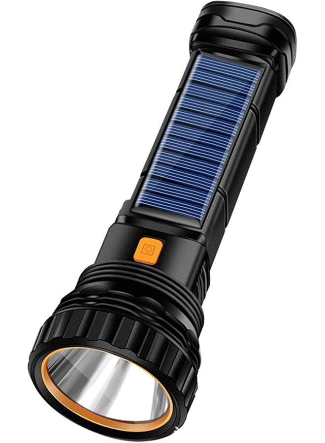 S-TOP Flashlight, Solar or Rechargeable 1000 Lumens LED Flashlight Multi Function, with Emergency Strobe Light and 1200 Mah Battery, Emergency Power Supply and USB Charging Cable, Fast Charging - Image 1