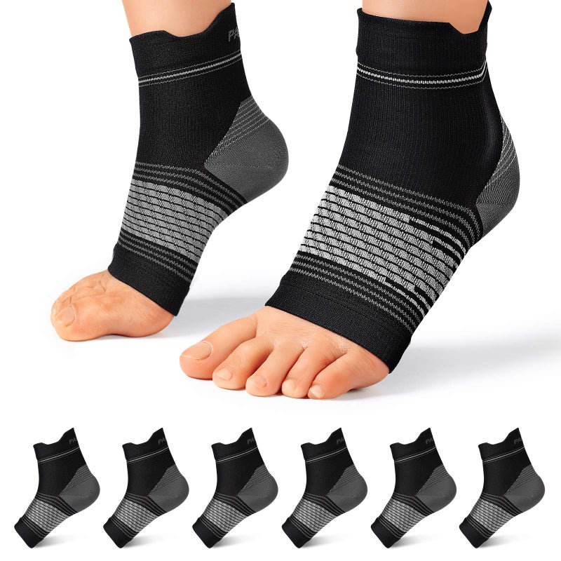 Plantar Fasciitis Sock 6 Pairs for Men and Women Compression Foot Sleeves with Arch and Ankle Support Black Small
