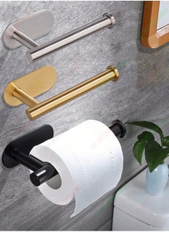 1pc Stainless Steel Self-Adhesive Toilet Paper Holder – No-Drill Wall Mount, Heavy-Duty Bathroom Tissue Rack, Space-Saving Roll Paper Dispenser, Modern Bathroom & Kitchen Accessory, Durable & Waterproof, Easy Installation (Black, Silver, Gold)