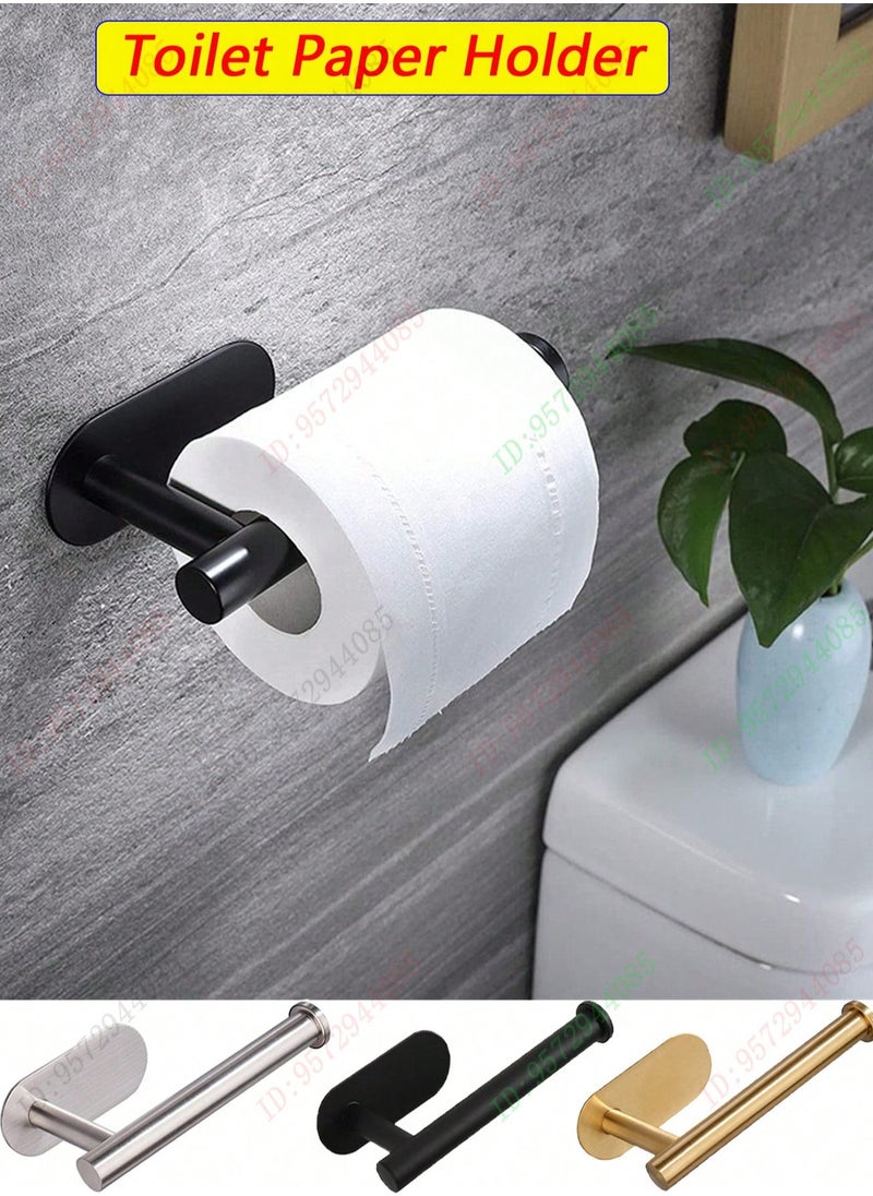 Generic - 1pc Stainless Steel Self-Adhesive Toilet Paper Holder – No-Drill Wall Mount, Heavy-Duty Bathroom Tissue Rack, Space-Saving Roll Paper Dispenser, Modern Bathroom & Kitchen Accessory, Durable & Waterproof, Easy Installation (Black, Silver, Gold) - Image 1