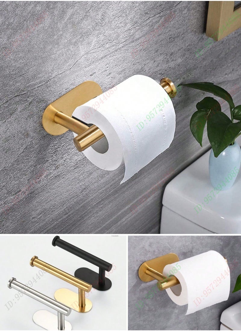 Generic - 1pc Stainless Steel Self-Adhesive Toilet Paper Holder – No-Drill Wall Mount, Heavy-Duty Bathroom Tissue Rack, Space-Saving Roll Paper Dispenser, Modern Bathroom & Kitchen Accessory, Durable & Waterproof, Easy Installation (Black, Silver, Gold) - Image 1
