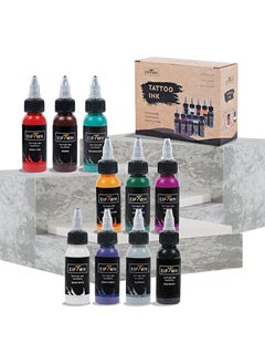 10 Colors Tattoo Inks Set，1 Oz 30ml Tattoo Pigment Set for Liner&Shader，Standard Tattoo Inks Color Set for Makeup Body Art
