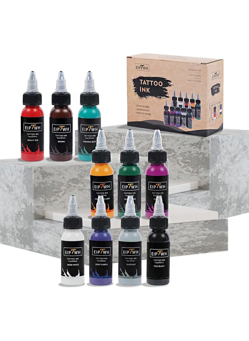 EIPTWH - 10 Colors Tattoo Inks Set，1 Oz 30ml Tattoo Pigment Set for Liner&Shader，Standard Tattoo Inks Color Set for Makeup Body Art - Image 1