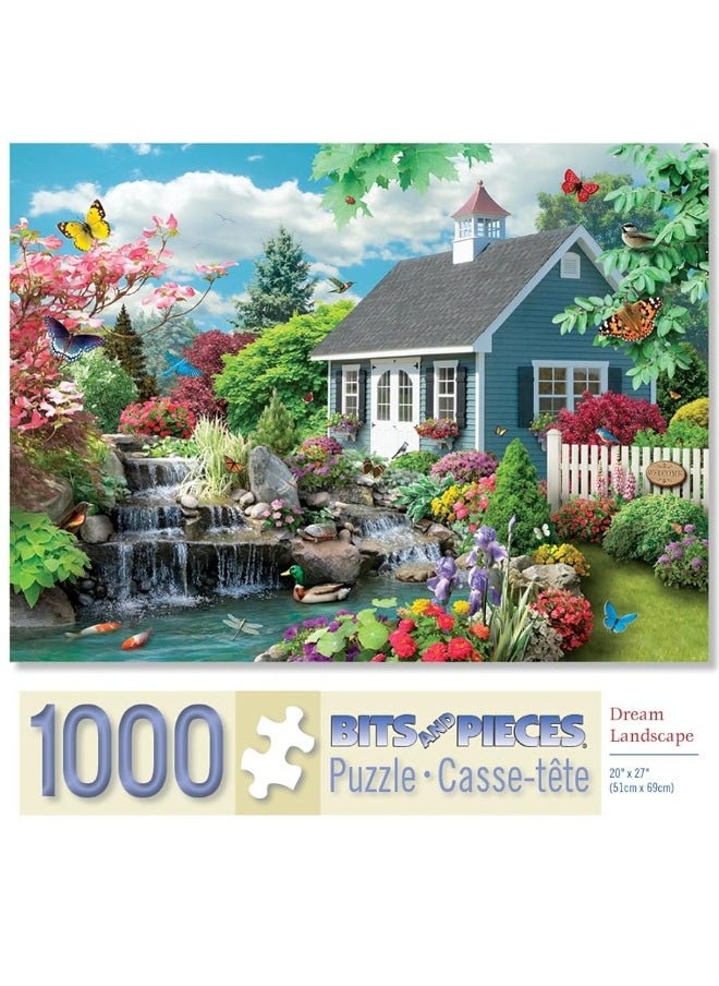 Bits and Pieces - Bits and Pieces  1000 Piece Jigsaw Puzzle for Adults  Dream Landscape  Puzzle Measures 20 x 27 1000 pc Spring Scene Flower Garden Stream Nature Cottage Birds Butterfly Jigsaw by Artist Alan Giana - Image 1