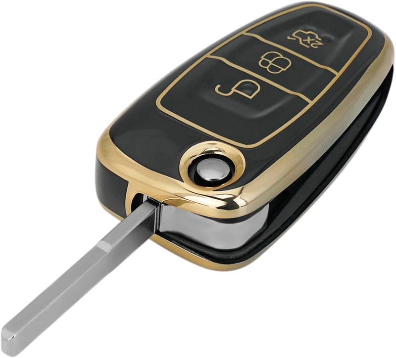 Vailikey TPU Key Fob Cover for Ford Vehicles with Keychain and Screwdriver - Black - Image 3