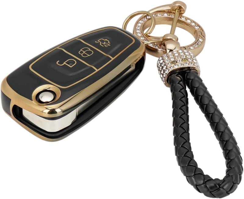 Vailikey TPU Key Fob Cover for Ford Vehicles with Keychain and Screwdriver - Black - Image 4