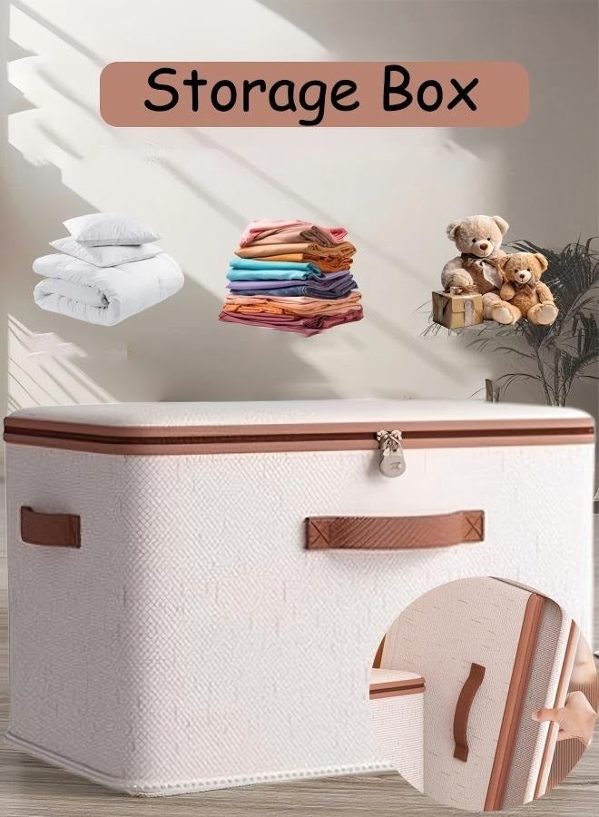 1/2/3PCS Large Storage Bag  Double Storage Bag Clothes Storage Box  Storage Bags Clothing Storage Cupboards For Clothes Closet Organizers  Storage Containers Zipper Bag Handle Zipper Design For Clothing Blanket Comforters Bed Sheets Pillows And Toys 49*37*31cm Beige - Image 1