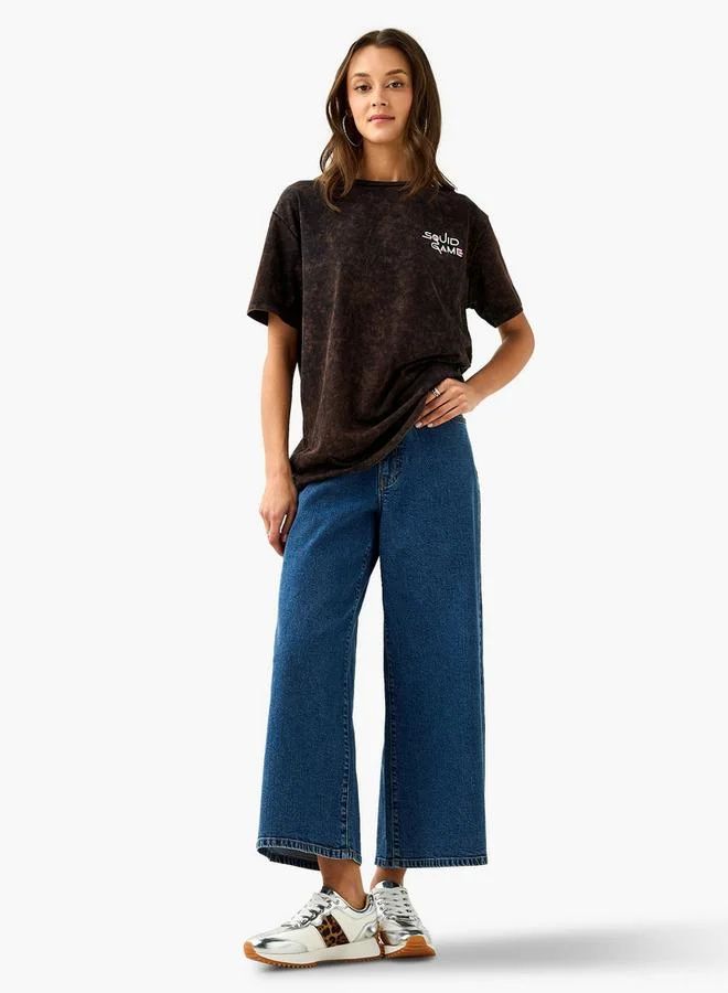 اس بي كاركترز Squid Game Print T-shirt with Crew Neck
