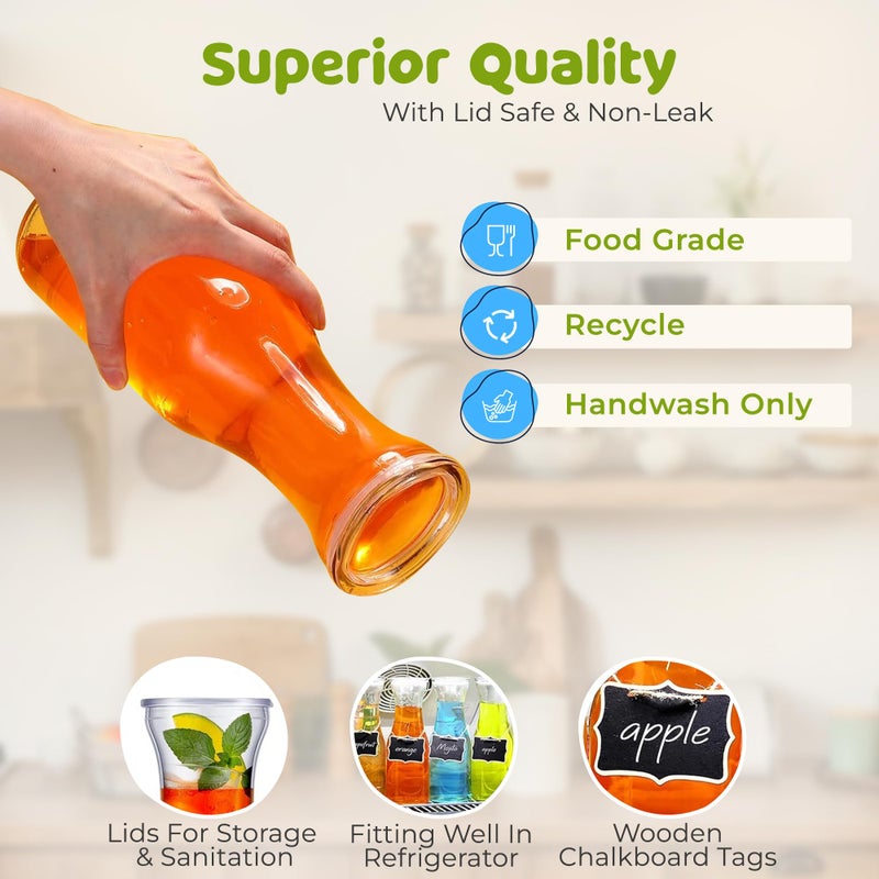 HOOJO® 1L Glass Water Bottles – Set of 4 Carafes with Lids & Chalkboard Tags – Clear Beverage Pitchers for Juice, Milk, Iced Tea, Lemonade, Cold Water & Mimosa Bar Brunch - Image 3