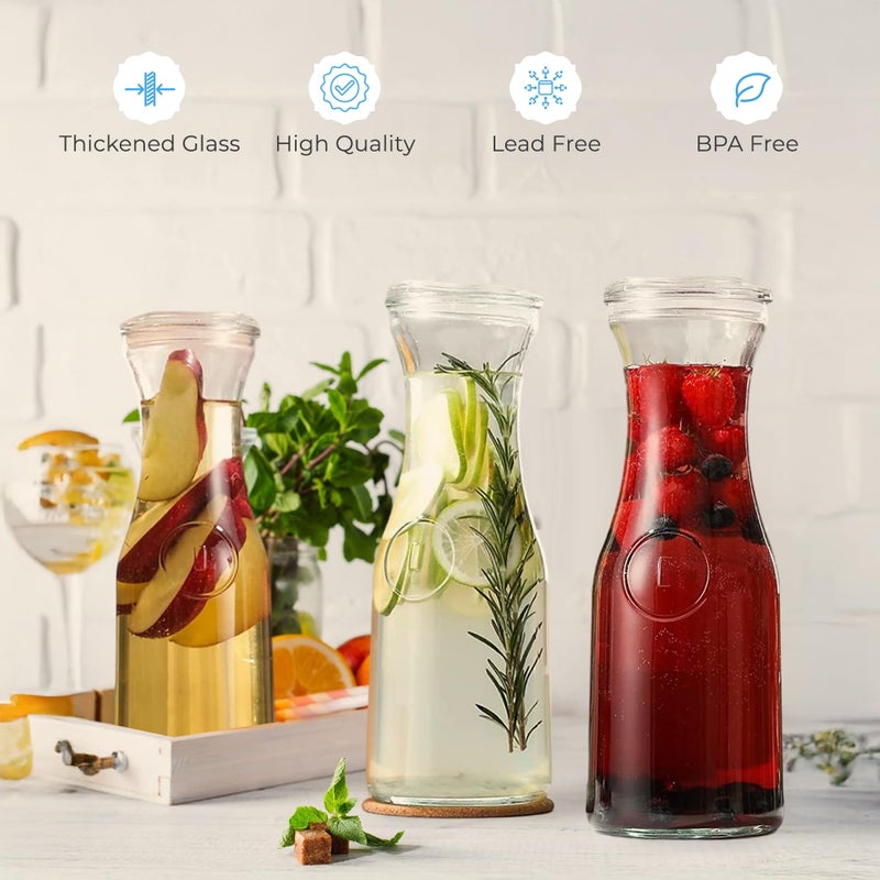 HOOJO® 1L Glass Water Bottles – Set of 4 Carafes with Lids & Chalkboard Tags – Clear Beverage Pitchers for Juice, Milk, Iced Tea, Lemonade, Cold Water & Mimosa Bar Brunch - Image 5