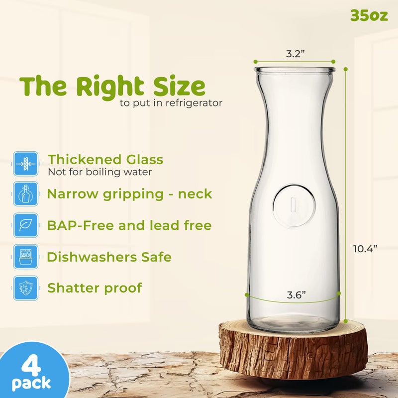HOOJO® 1L Glass Water Bottles – Set of 4 Carafes with Lids & Chalkboard Tags – Clear Beverage Pitchers for Juice, Milk, Iced Tea, Lemonade, Cold Water & Mimosa Bar Brunch - Image 2