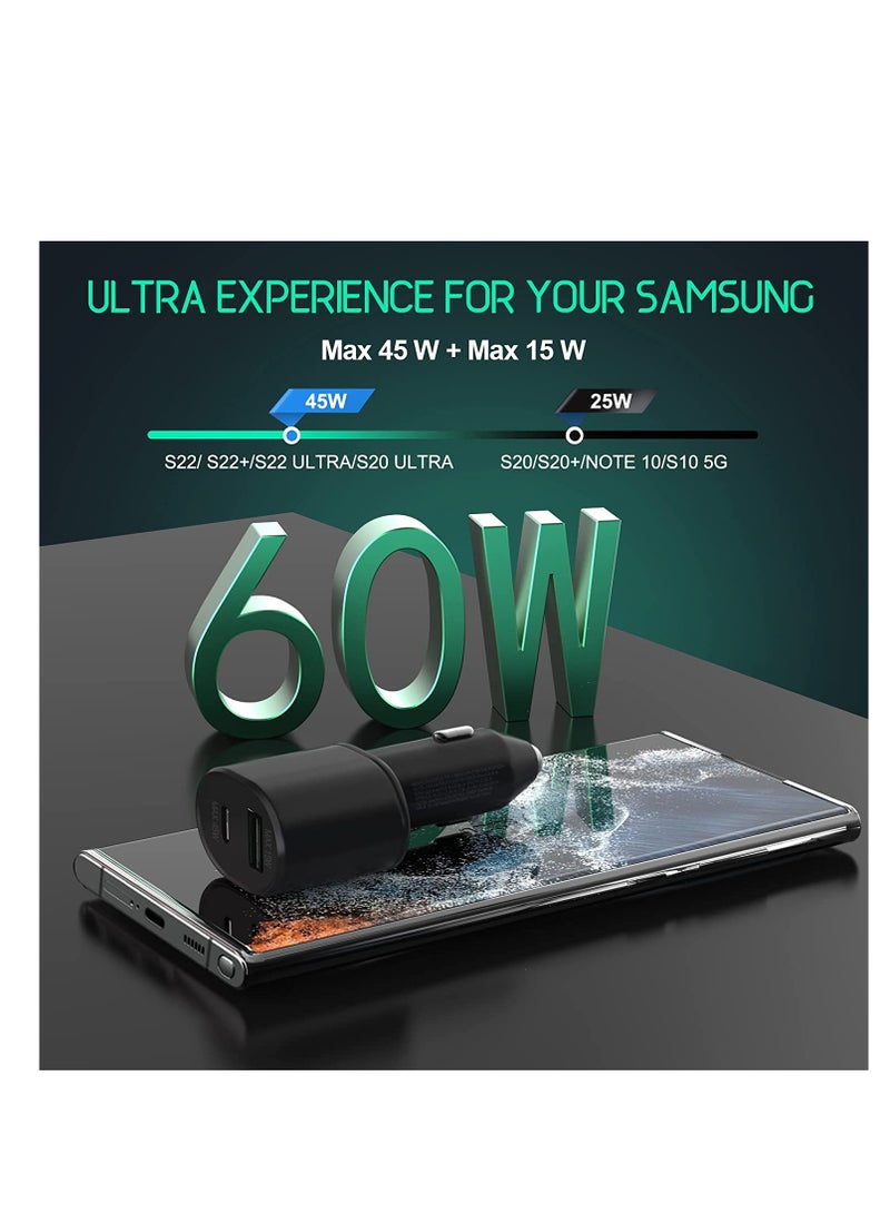 شاحن سيارة مزدوج فائق السرعة (45 وات + 15 وات) مع كابل شحن فائق السرعة لهاتف Samsung Galaxy S23 S21 S22 Ultra Plus Note 10+ وGoogle Pixel وNote 20 وشاحن سيارة PPS - Image 5