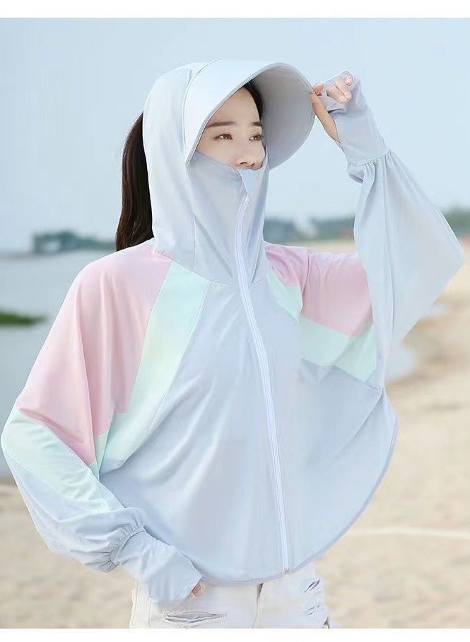NIBEMINENT Cooling UV Protection Clothing Sun Protection Hoodie Jacket Full Zip Sun Long Sleeve Breathable Cycling Shirt Lightweight Hoodie Zipper Outdoor Jacket for Women One Size - Image 3