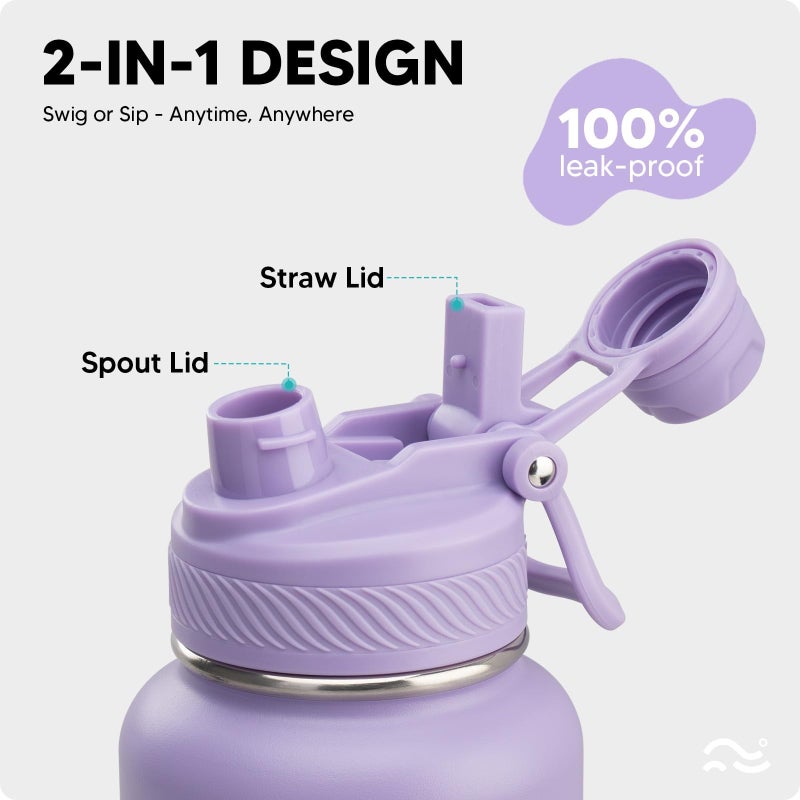 Swigina [2-IN-1 LID] Insulated Water Bottle with Silicone Boot (36hrs Cold/18hrs Hot) - DIY Stickers, Leakproof, BPA Free, 32 oz - Image 4