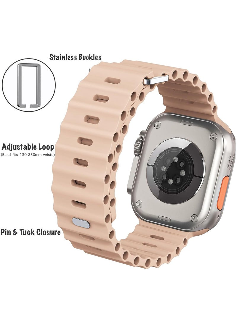 Color Fans - Soft Silicone Ocean Sports Strap Compatible Apple Watch 41mm 40mm 38mm for Men Women, Adjustible Watch Band for Apple Watch SE/Series 9/8/7/6/5/4/3/2/1 - Milk Tea - Image 1