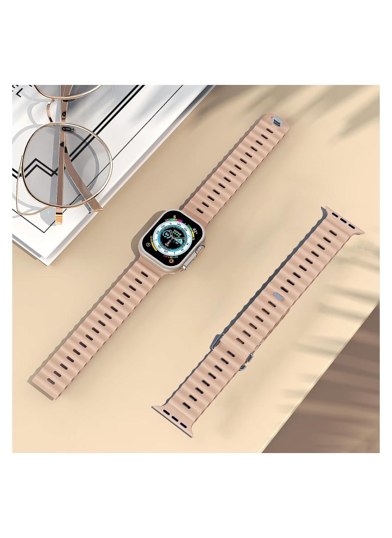 Color Fans - Soft Silicone Ocean Sports Strap Compatible Apple Watch 41mm 40mm 38mm for Men Women, Adjustible Watch Band for Apple Watch SE/Series 9/8/7/6/5/4/3/2/1 - Milk Tea - Image 1