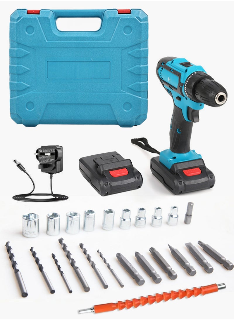 Mi VAZA - Cordless Electric Drill Kit - 21V Impact Drill with Screwdriver Bits and Brad Point Drill Bits - Rechargeable Screw Driver with 2 Batteries - Home Tool Kit - Image 1
