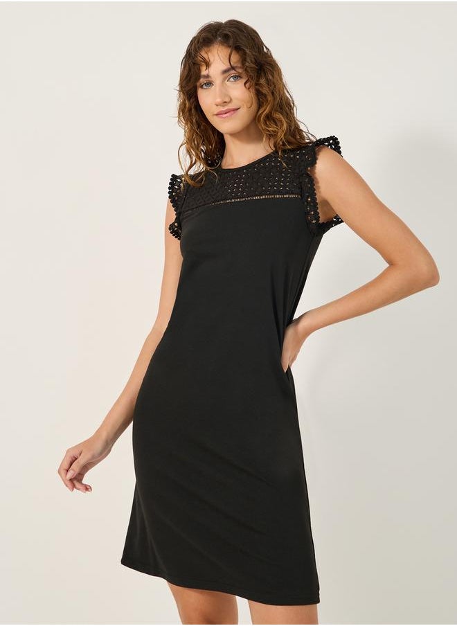 Styli SHIFFLI YOKE FLAT POMPOM TRIM DETAIL NIGHTDRESS-KNEE  - Image 1