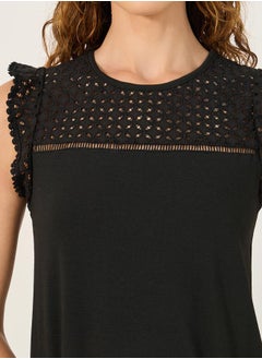 Styli SHIFFLI YOKE FLAT POMPOM TRIM DETAIL NIGHTDRESS-KNEE  - Image 3