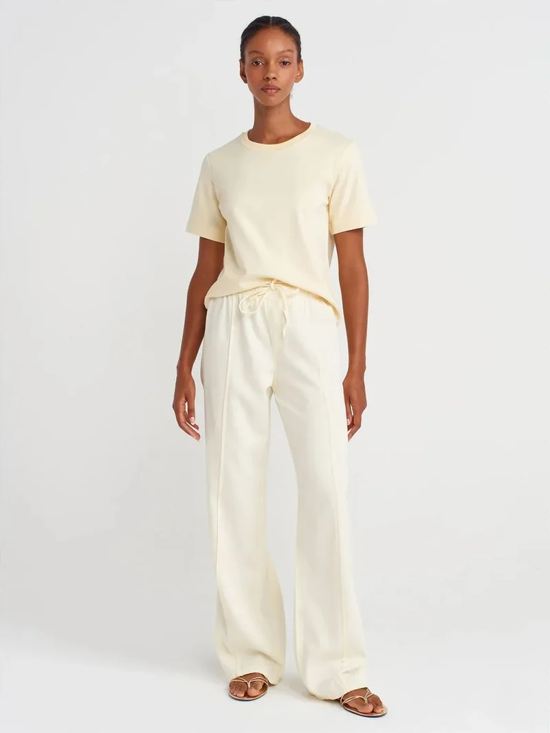 ديلفين Dilvin High-Waist Wide-Leg Trousers With Tie Waist