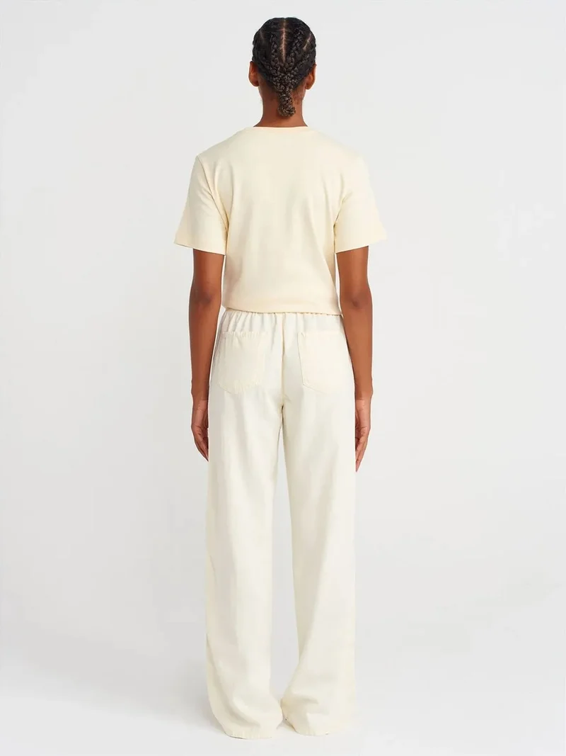 ديلفين Dilvin High-Waist Wide-Leg Trousers With Tie Waist