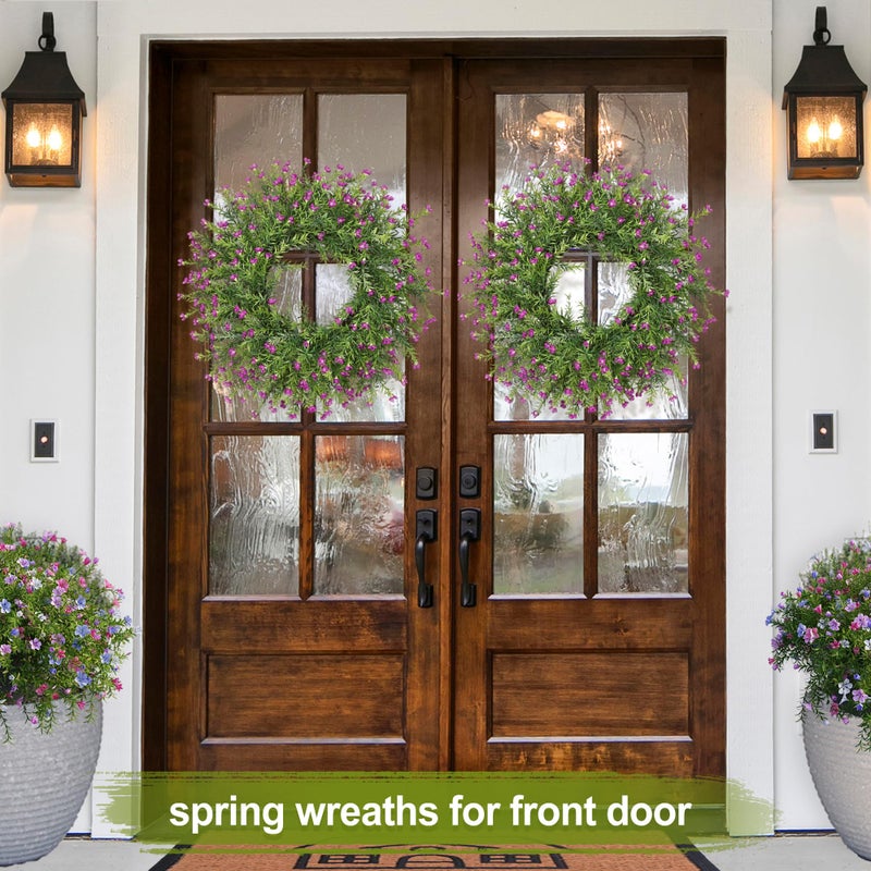 Zmtyykh Realistic 24 Inch Babyâ€™s Breath Wreath Spring Wreath for Front Door, Zmtyykh Purple Floral Green Wreath for Outdoor Indoor Farmhouse Wall Porch Home Decor, All Season Summer Wedding Party - Image 5
