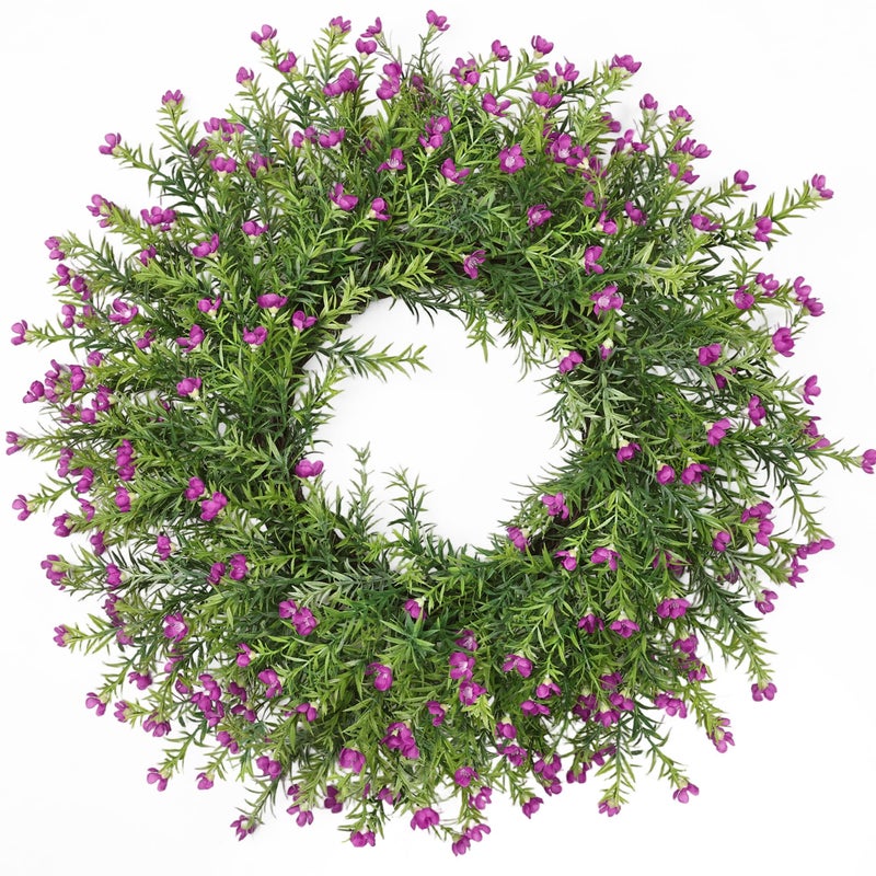 Zmtyykh Realistic 24 Inch Babyâ€™s Breath Wreath Spring Wreath for Front Door, Zmtyykh Purple Floral Green Wreath for Outdoor Indoor Farmhouse Wall Porch Home Decor, All Season Summer Wedding Party - Image 1