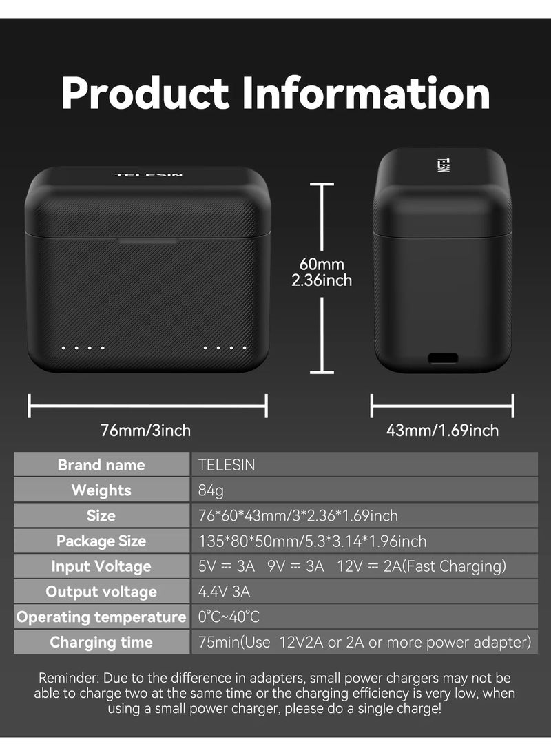 TELESIN - TELESIN Dual Slot PD3.0 Fast Charger for Insta360 X4 | Portable Battery Charger Storage Box with MicroSD Card Slots and Type-C Cable - Image 1