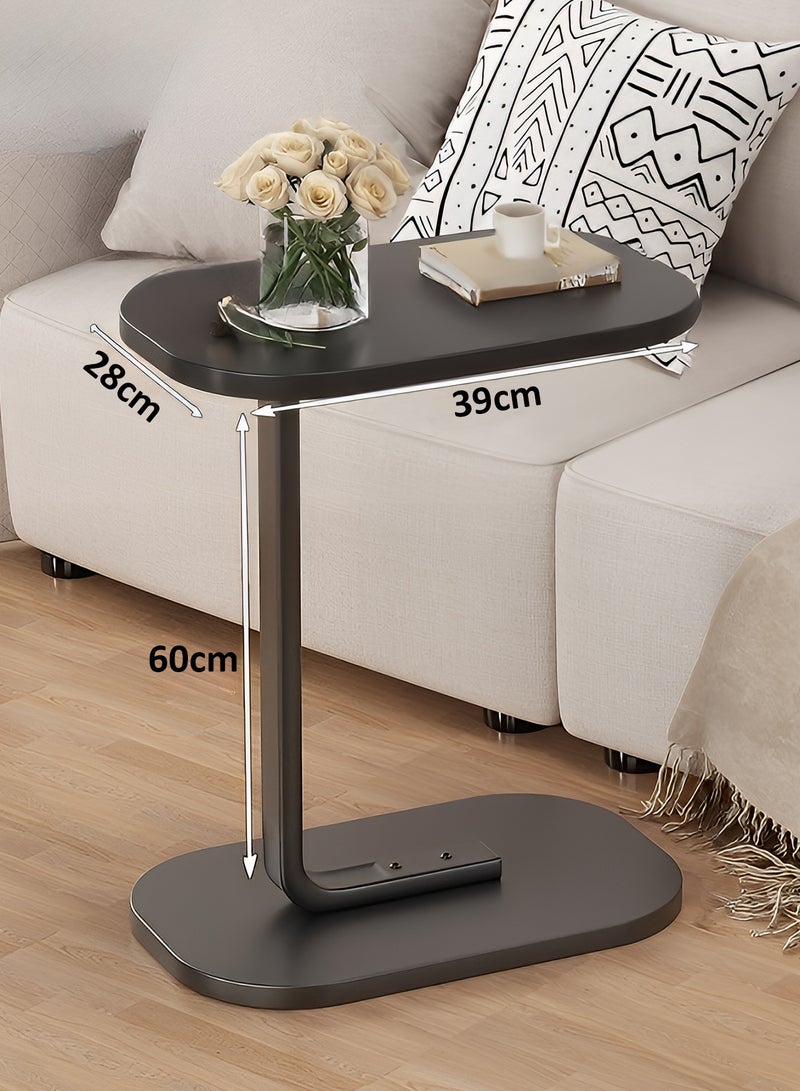 Taimi C-Shaped Side Table Elegant Design with Metal Frame, Sofa Side Coffee Table, Side Table for Living Room, Bedroom, Office, Balcony-Easy Assembly- 60x28x39cm - Black - Image 3