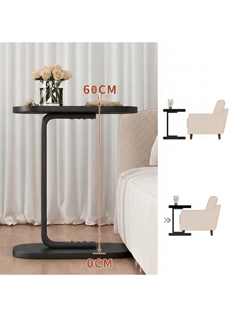 Taimi C-Shaped Side Table Elegant Design with Metal Frame, Sofa Side Coffee Table, Side Table for Living Room, Bedroom, Office, Balcony-Easy Assembly- 60x28x39cm - Black - Image 5