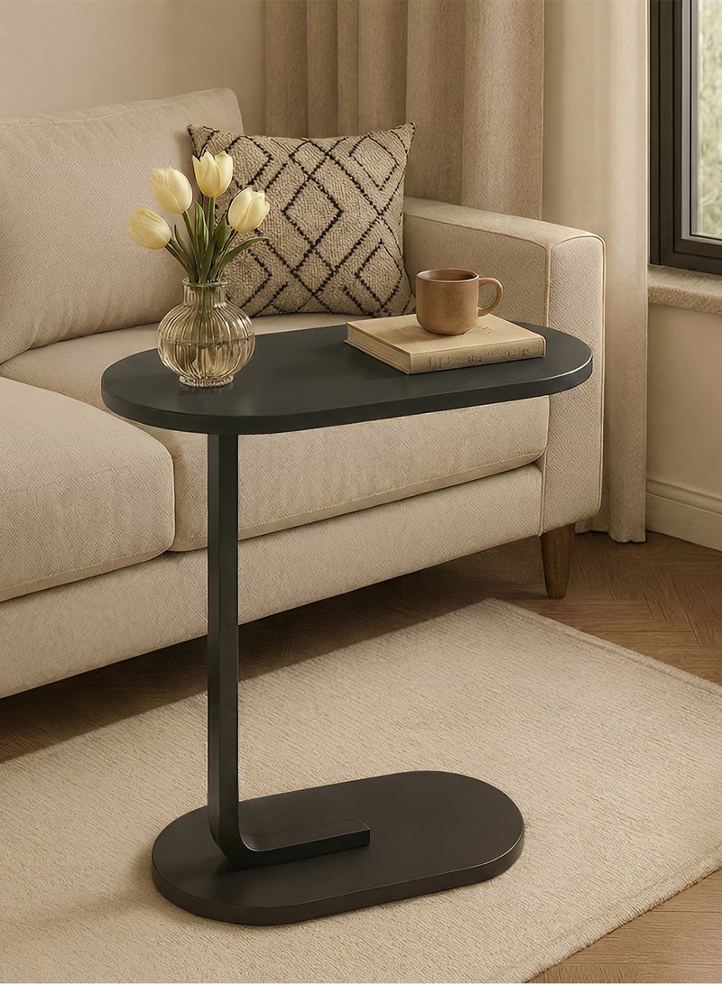 Taimi C-Shaped Side Table Elegant Design with Metal Frame, Sofa Side Coffee Table, Side Table for Living Room, Bedroom, Office, Balcony-Easy Assembly- 60x28x39cm - Black - Image 1