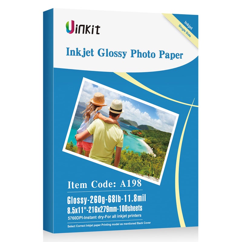 Uinkit 100 Sheets Heavyweight Thick Glossy Photo Paper Single side 8.5x11 Inkjet 68lb 260Gsm DIY Greeting Card Placemat Craft Project Signage Christmas Poster 11.8Mil for Inkjet printer - Image 1