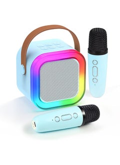 Hihonor Portable Karaoke Speaker Kits, Mini Portable Bluetooth Karaoke Speaker with 2 Wireless Mics and led Colorful Lights for Kids Adults, Gifts Toys for Girls Boys Family Home Party, Blue  - Image 1