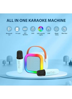 Hihonor Portable Karaoke Speaker Kits, Mini Portable Bluetooth Karaoke Speaker with 2 Wireless Mics and led Colorful Lights for Kids Adults, Gifts Toys for Girls Boys Family Home Party, Blue  - Image 2