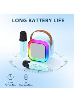 Hihonor Portable Karaoke Speaker Kits, Mini Portable Bluetooth Karaoke Speaker with 2 Wireless Mics and led Colorful Lights for Kids Adults, Gifts Toys for Girls Boys Family Home Party, Blue  - Image 5