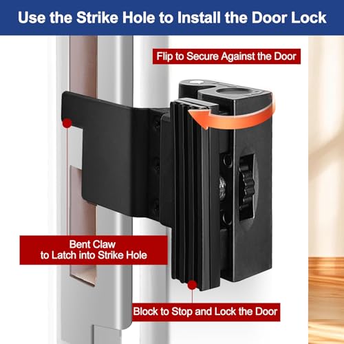 MOSECYOU Portable Door Reinforcement Lock, Adjustable Design, Home/Hotel Security Extra Lock, Apartment Bedroom No Drill Flip Lock, Travel Safety Device(Black, 1 Pack) - Image 2