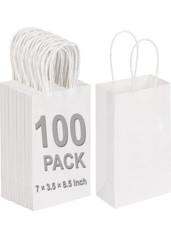 Aakriti Small Gift Bags with Handles 7 × 3.5 × 8.5 Inches Kraft Paper Bags Bulk for Party Favor, Retail, Merchandise, Wedding, Gifts, Recyclable White Paper Sacks (WHITE-100PCS) - Image 1