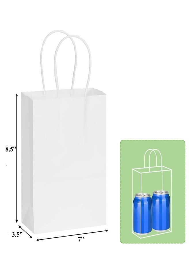 Aakriti Small Gift Bags with Handles 7 × 3.5 × 8.5 Inches Kraft Paper Bags Bulk for Party Favor, Retail, Merchandise, Wedding, Gifts, Recyclable White Paper Sacks (WHITE-100PCS) - Image 3