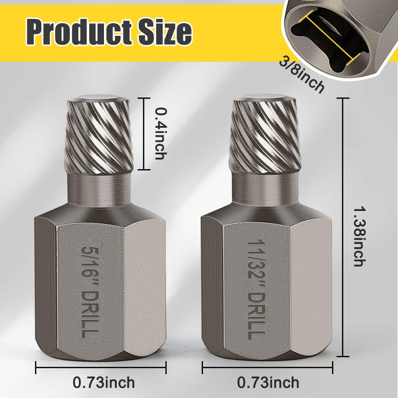 Topec Double Head Screw Extractor Set, Newest Version 3/8â€ Drive 2-in-1 Functional Easy Out Bolt Extractor, 2PC, 5/16 & 11/32 - Image 2