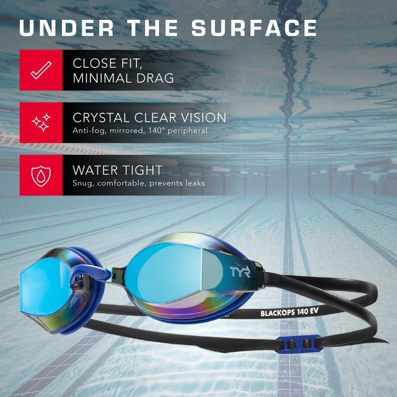 TYR Adults Black Ops Mirrored Swim Goggles - Gold/Navy - Image 3