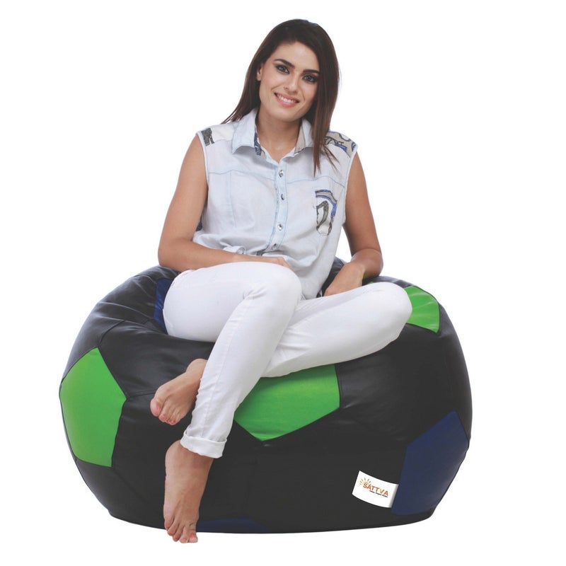 SATTVA Classy.Elegant.Stylish Sattva Football XXXL Bean Bag Cover Without Beans Multicolor Black Royal Blue Neon Green  - Image 1
